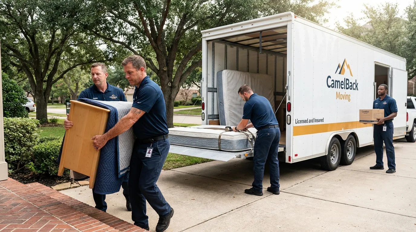 Crew loading residential truck for cross-state move from Norwalk, IA