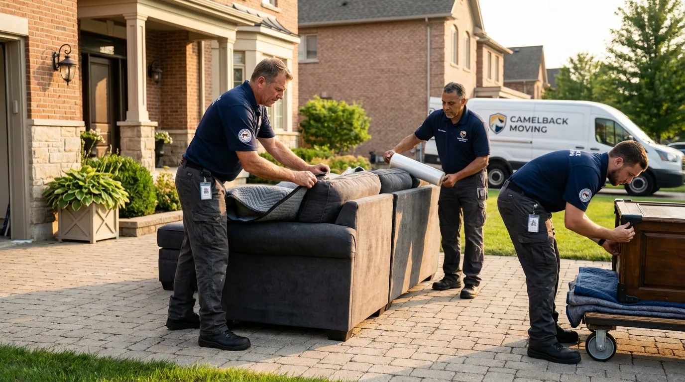 Large estate moving crew wrapping furniture in Norwalk, IA