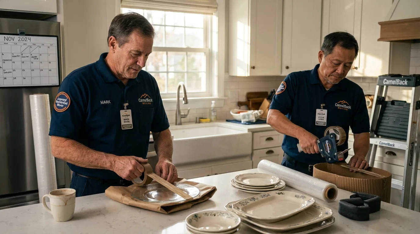 Professional crew packing kitchen dishware in Norwalk, IA